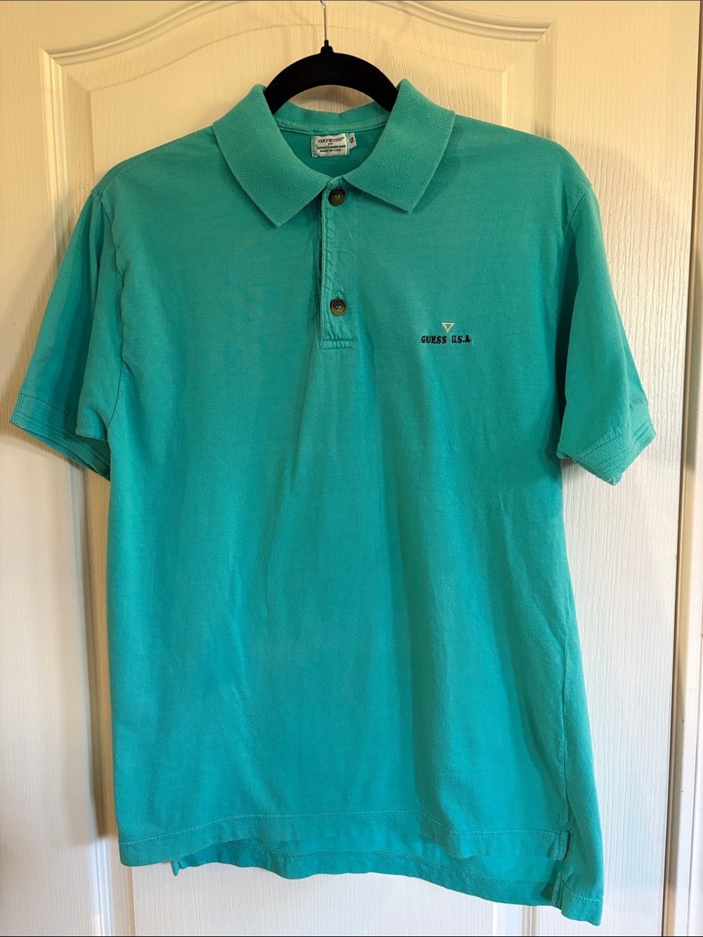 Vintage Guess by George Marciano made in USA teal blue / green polo 90s.